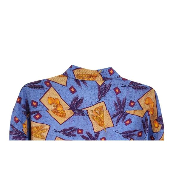 SK & Co Blouse Silk Print Size Large Long Sleeve Collared Button Down Shirt Blue - Picture 8 of 11